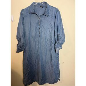 Matchpoint Denim Chambray Button Collared Shirt Midi Dress Medium Blue Modest